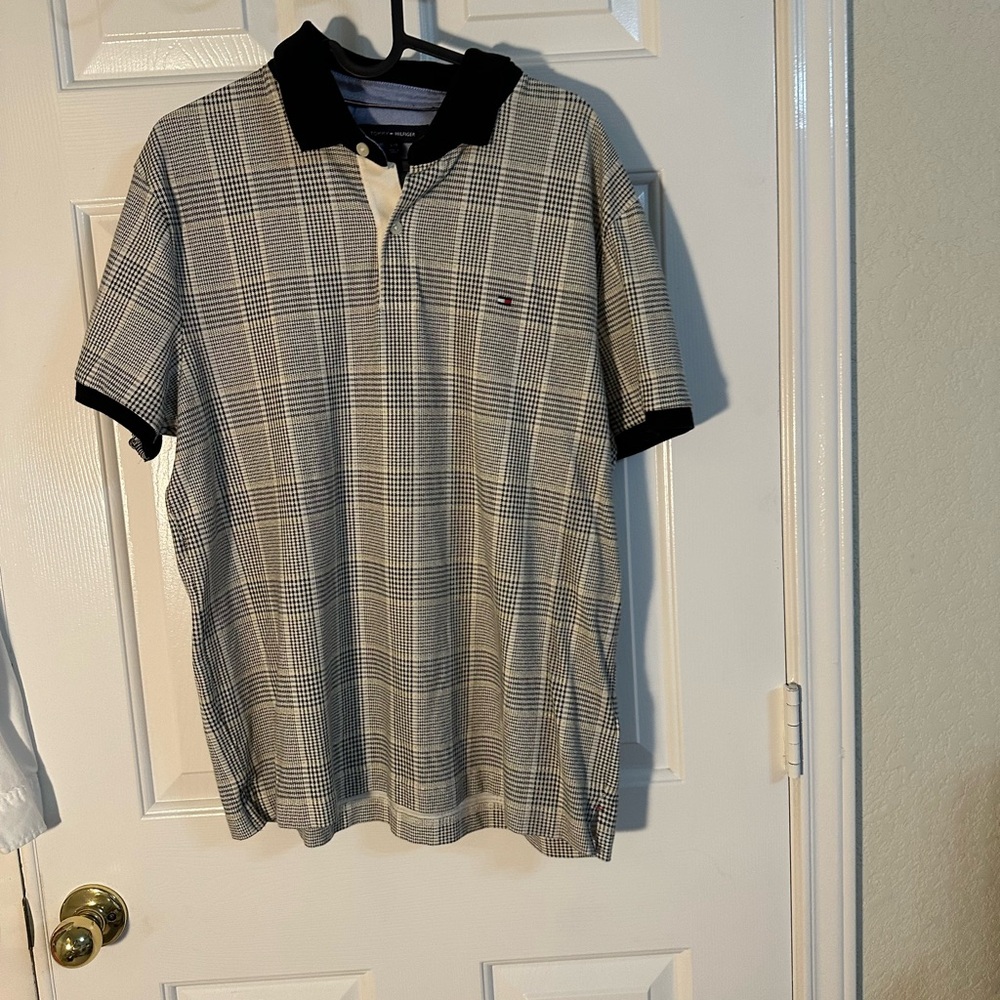 Men's Black and White Checkered Polo Shirt